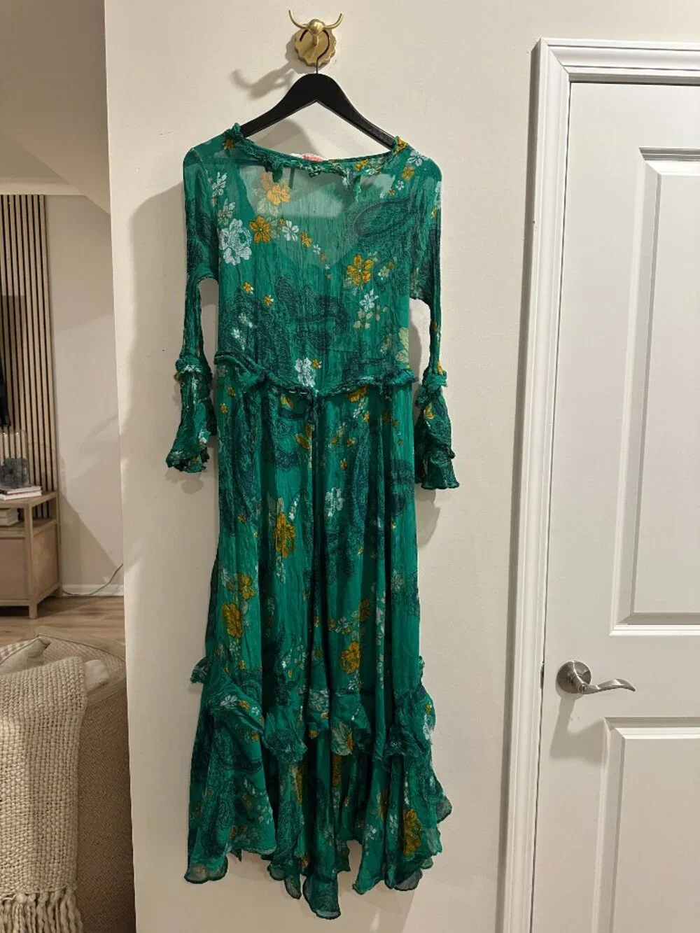 FREE PEOPLE Paisley Petals Maxi Dress in Green Size Small